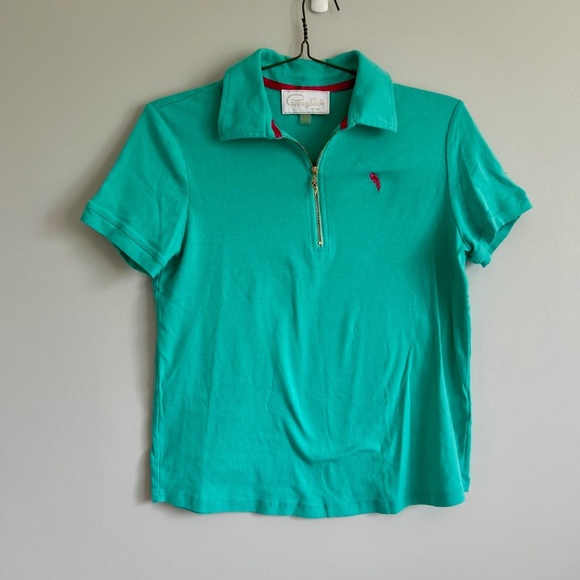 Capagallo golf shirt quarter zip turquoise size M short sleeve polo t-shirt - Picture 1 of 9